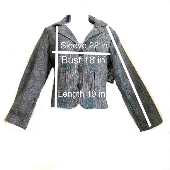 NWT ANGIE elbow patch blazer GRAY tweed cotton floral lining button cuffs size - Picture 6 of 14